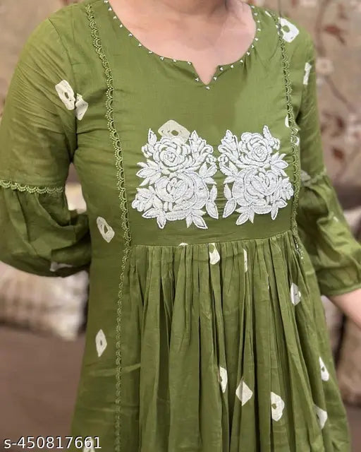 A traditional Kalidar style kurta with white threadwork hand embroidery.