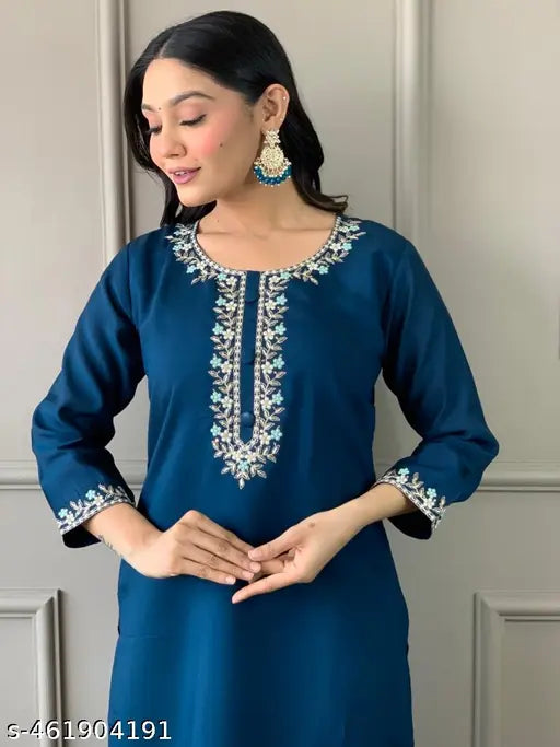 Viscose Chanderi Kurta with Plain Bottom & Cotton Jacquard Dupatta