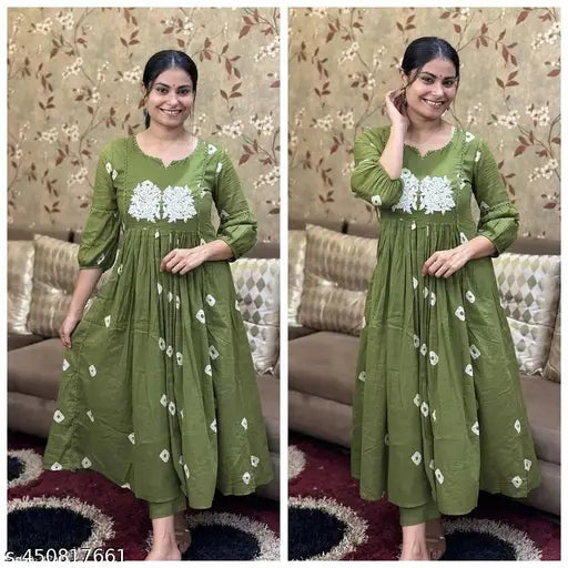 A traditional Kalidar style kurta with white threadwork hand embroidery.